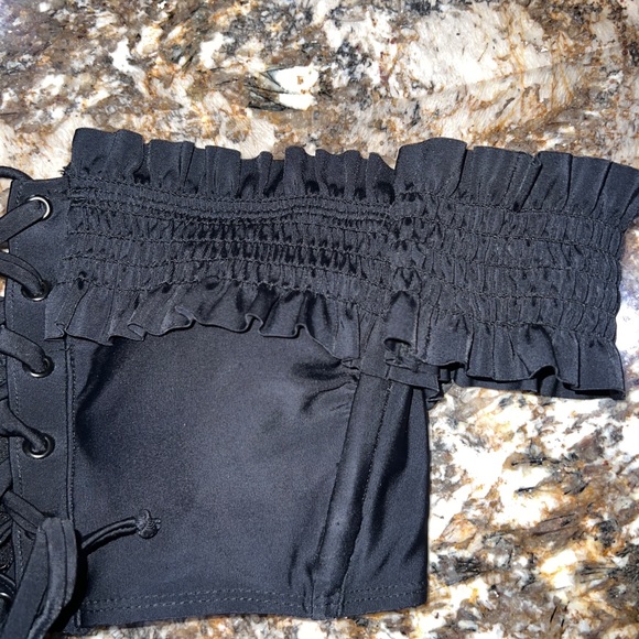Xhilaration black bralette swim top size small ruffle sleeve lace up front - Picture 4 of 8